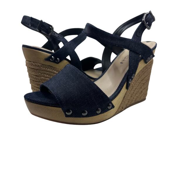 VIA SPIGA Wallis 2 Denim Wedge Espadrille Sandals – Women’s Size 9 NWOT - Picture 1 of 9